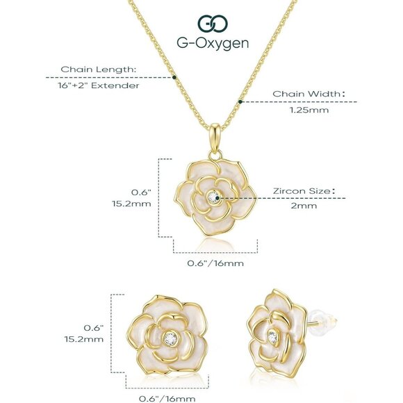 Gold Plated Rose Jewelry Set for Women Floral Necklace and Hoop Earrings - Picture 5 of 6